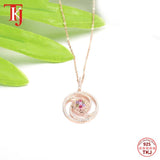 925 Silver Zircon Ruby Flower Pendant Necklace For Women