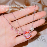Pink Zircon Heart Necklace for Women