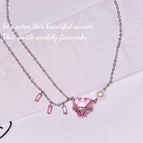 Pink Zircon Heart Necklace for Women