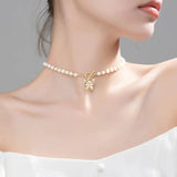 925 Silver Pearl Necklace Butterfly Pendant Women Party Gift Jewelry