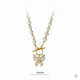 925 Silver Pearl Necklace Butterfly Pendant Women Party Gift Jewelry