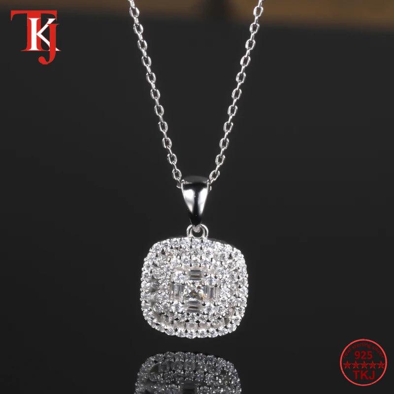 Square CZ Pendant Necklace 925 Silver Chain Mom Gift