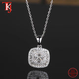 Square CZ Pendant Necklace 925 Silver Chain Mom Gift