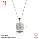 Square CZ Pendant Necklace 925 Silver Chain Mom Gift