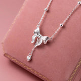925 Silver Bowknot Chain Pendant Necklace Heart Tassel Fine Jewelry