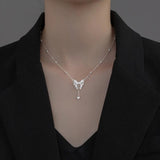 925 Silver Bowknot Chain Pendant Necklace Heart Tassel Fine Jewelry