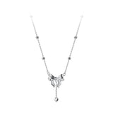 925 Silver Bowknot Chain Pendant Necklace Heart Tassel Fine Jewelry