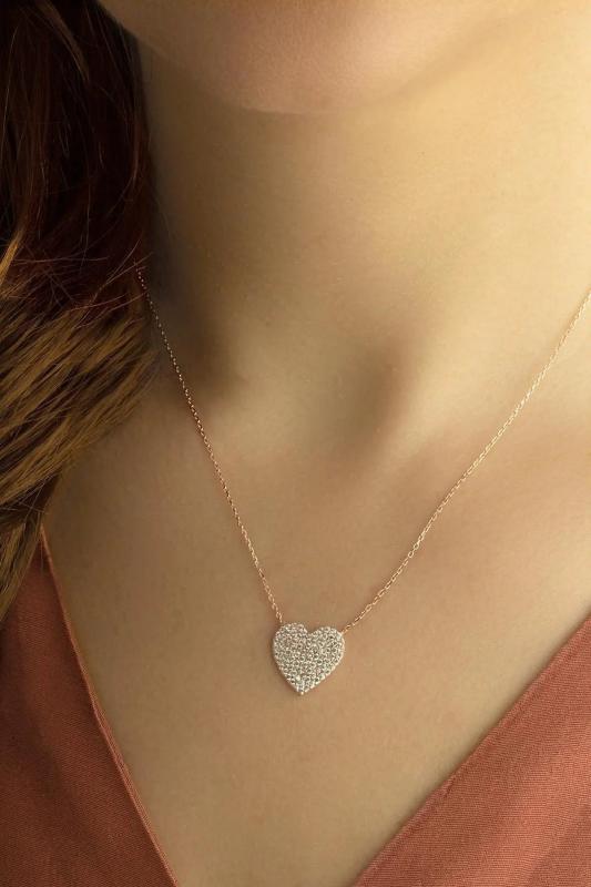 925 Silver Heart Pendant Necklace Zircon Love Jewelry