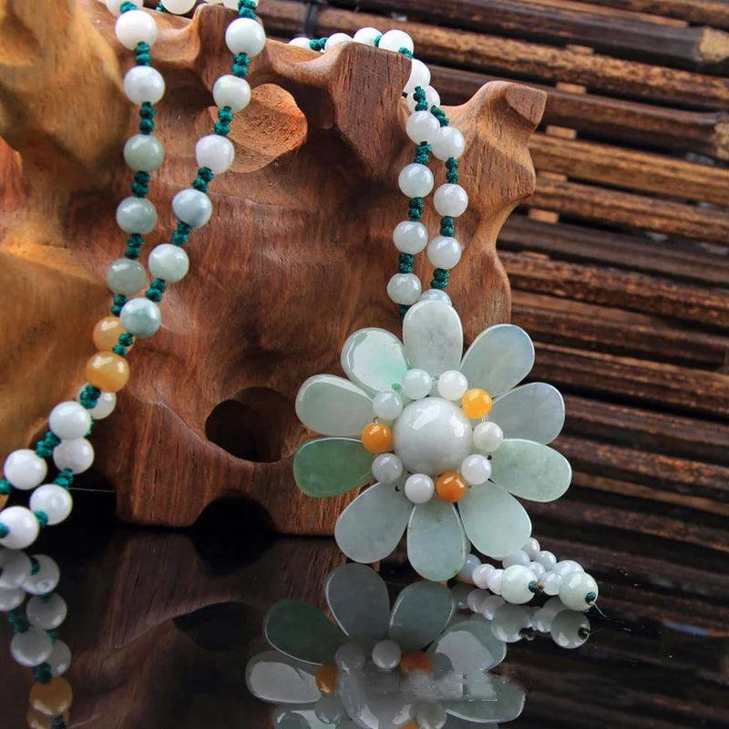 Emerald Hand Carved Sunflower Jade Pendant Boutique Jewelry