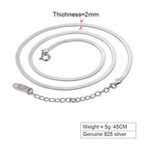S925 Sterling Silver Necklace Platinum Blade Chain Flat Snake Bone Chain