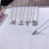 Zircon Alphabet Letter Necklace Sparkling 925 Sterling Silver Women Pendant