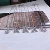 Zircon Alphabet Letter Necklace Sparkling 925 Sterling Silver Women Pendant