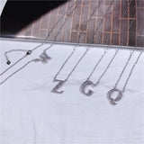 Zircon Alphabet Letter Necklace Sparkling 925 Sterling Silver Women Pendant