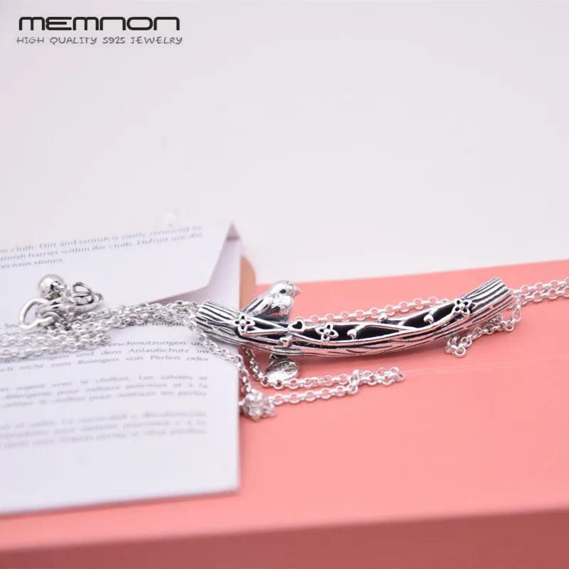 Spring Bird Curved Bar Necklace 925 Sterling Silver Jewelry
