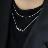 Silver Double Circle Pendant Necklace for Women