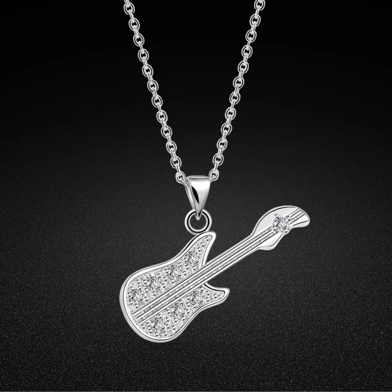 925 Silver Guitar Pendant Choker for Women