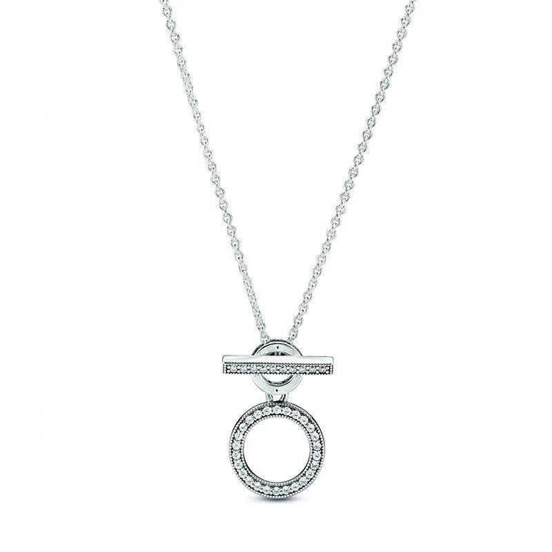 Autumn Silver Circles T-bar Necklace 925 Sterling Silver Jewelry Pendant