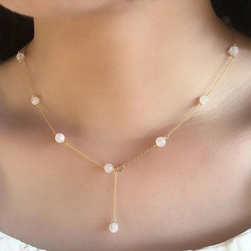 Moonstone 14k Pendant Necklace for Women Romantic Gift