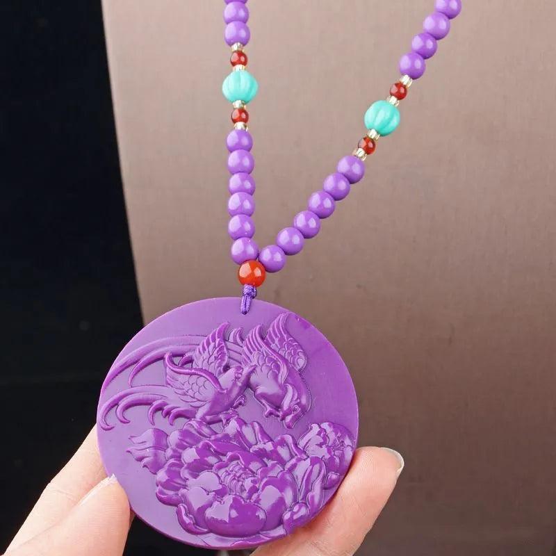 Purple Phosphosiderite Pendant Necklace Phoenix Bird Flower AAAAAA