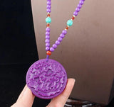 Purple Phosphosiderite Pendant Necklace Phoenix Bird Flower AAAAAA