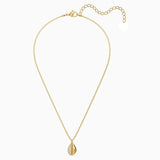 Crystal Chain Necklace with Pave Pendant Shell Charm