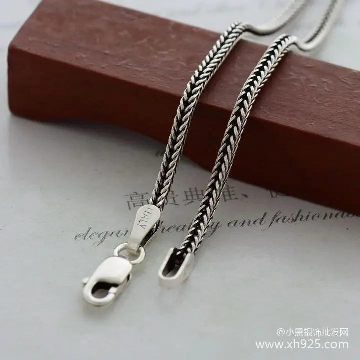 925 Silver Necklace, 1.6mm Snake Chain Bone Fox Tails, 55cm