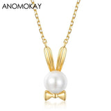 Fashionable Rabbit Necklace 925 Silver with Pearl Gift
