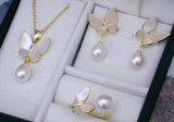 Fritillaria Inlaid Bow Freshwater Pearl Set 8-9mm