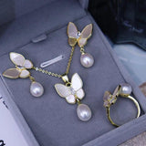 Fritillaria Inlaid Bow Freshwater Pearl Set 8-9mm