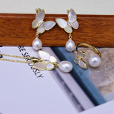 Fritillaria Inlaid Bow Freshwater Pearl Set 8-9mm
