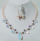 Pink Fresh Water Pearl Opal Necklace Earrings Set
