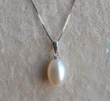 9x12mm Rice Freshwater Pearl Silver Necklace for Women
