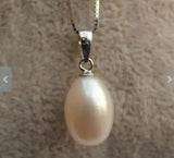 9x12mm Rice Freshwater Pearl Silver Necklace for Women