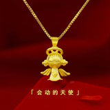 Gold-Plated Frosted Angel Necklace Pendant for Women