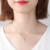 Rose Sterling Silver Circle Pendant Necklace European Button Charms Chains
