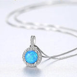 Antique Lady 925 Silver Opal Wedding Jewelry Round Pendant Necklace VA295