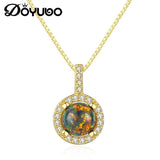 Antique Lady 925 Silver Opal Wedding Jewelry Round Pendant Necklace VA295