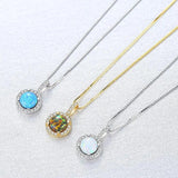 Antique Lady 925 Silver Opal Wedding Jewelry Round Pendant Necklace VA295