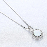 Antique Lady 925 Silver Opal Wedding Jewelry Round Pendant Necklace VA295