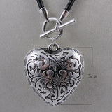 Big Size Silver Heart Leather Necklace