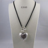 Big Size Silver Heart Leather Necklace