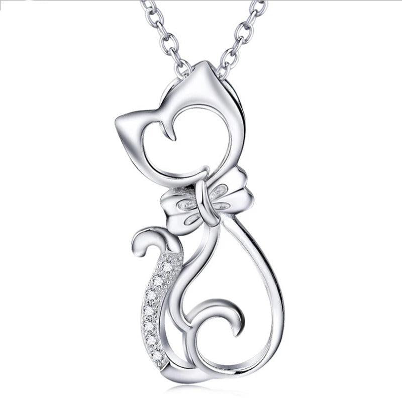 S925 Sterling Silver Butterfly Cat Necklace Clavicle Chain