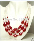 Red Jade and Pearl Wedding Necklace Set