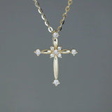 925 Silver Cross Pendant Necklace Zircon Flower Mini Jewelry