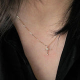925 Silver Cross Pendant Necklace Zircon Flower Mini Jewelry