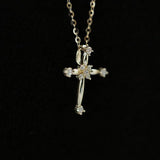 925 Silver Cross Pendant Necklace Zircon Flower Mini Jewelry