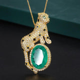 Leopard Necklace Retro Emerald Pendant Fashionable Charm Personality