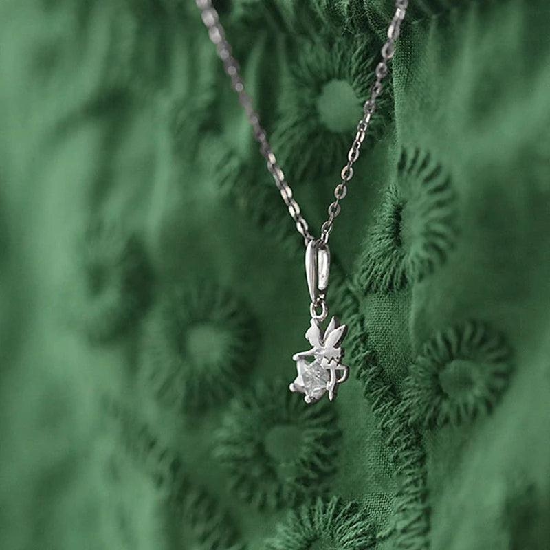 925 Silver Zircon Star Elves Pendant Necklace for Girls