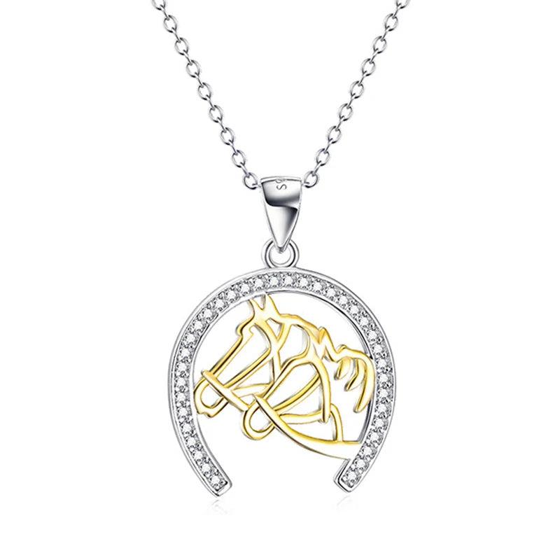 925 Sterling Silver Horse Head Necklace 18k Plated Jewelry