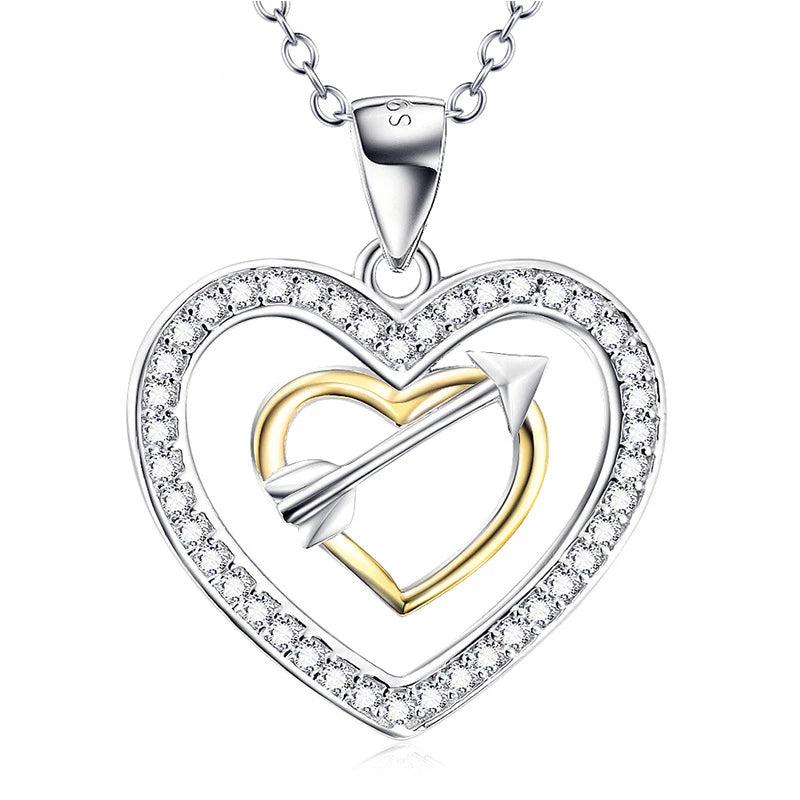 S925 Double Heart Necklace Silver Jewelry Wedding